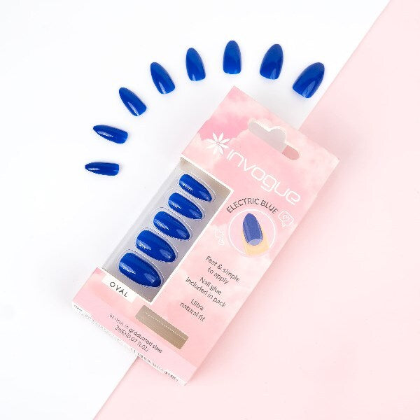 Invogue Electric Blue Oval Nails - Pack of 24 GOODS Superdrug   