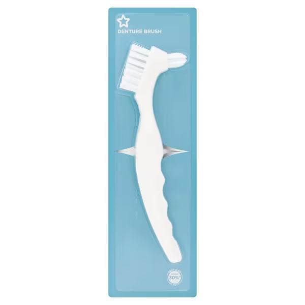 Superdrug denture brush firm bristles design (British brand)
