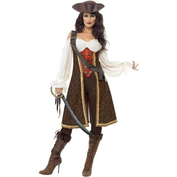 Smiffys High Seas pirate wench costume brown dress trousers baldric, imported from the UK
