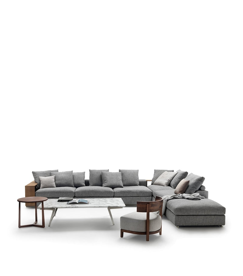 Minimalist Upholstered Bed with Adjustable Headboard and Walnut Wood Feet 240cm Wide