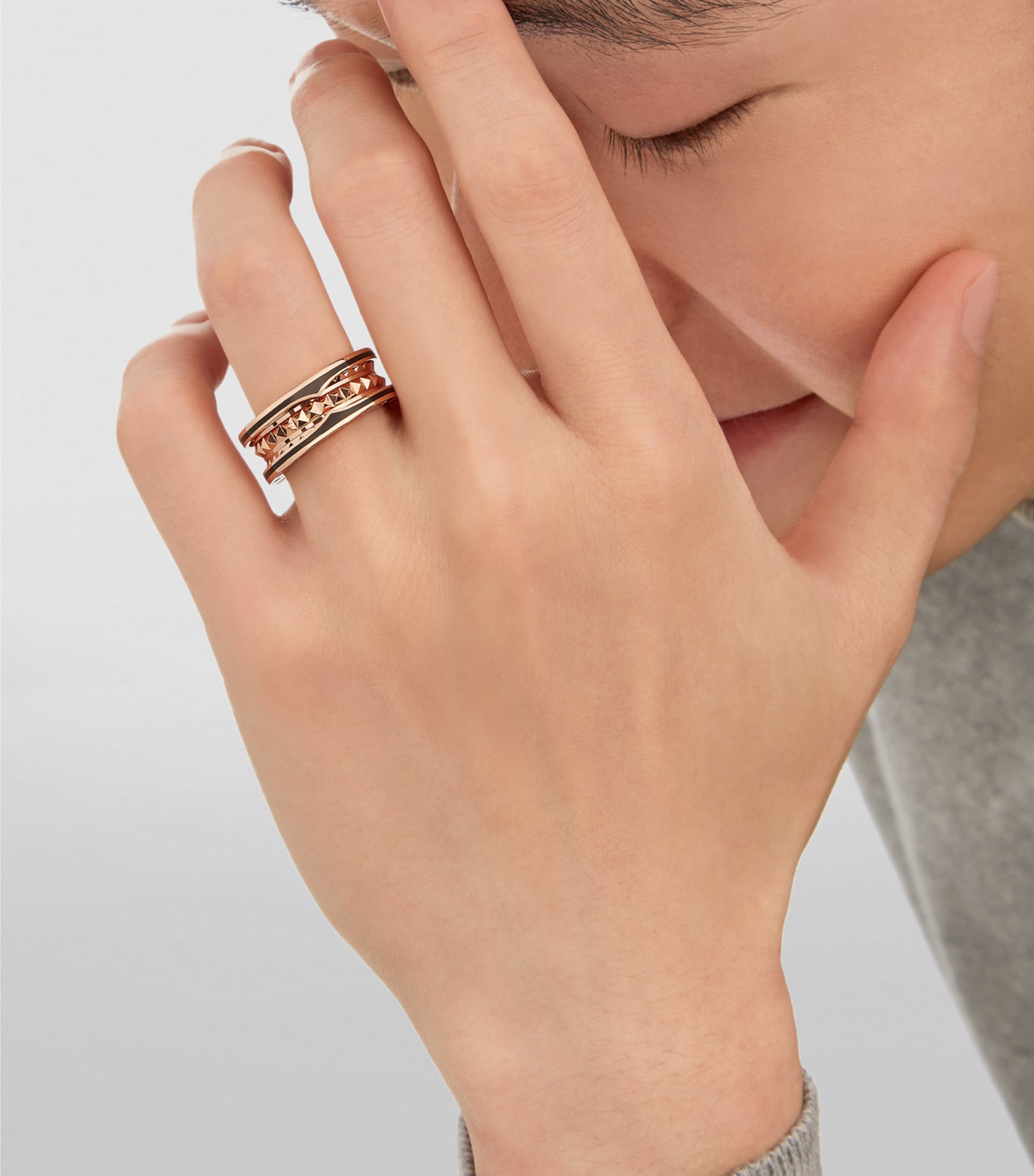 Bvlgari B.zero1 Rock two-band ring rose gold ceramic (British brand)