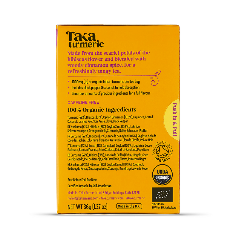 Taka Turmeric organic hibiscus cinnamon tea 15 teabags (British brand)