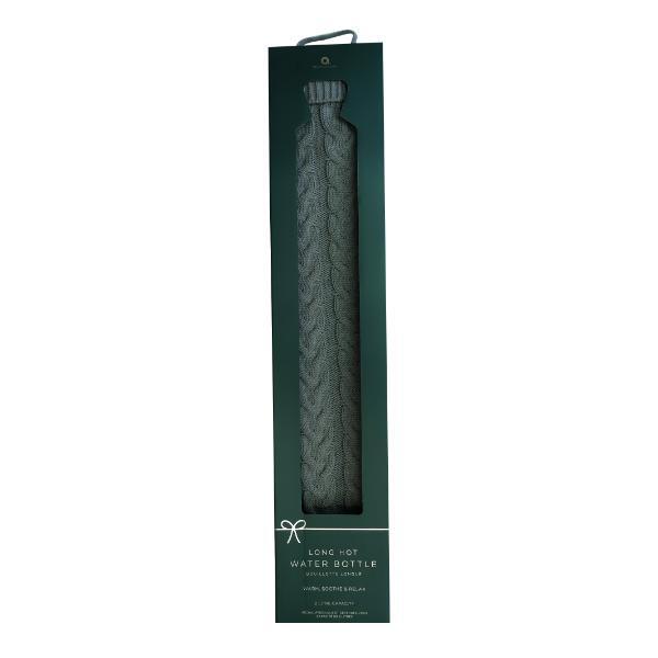 Aroma Home long hot water bottle grey chunky knit, UK version