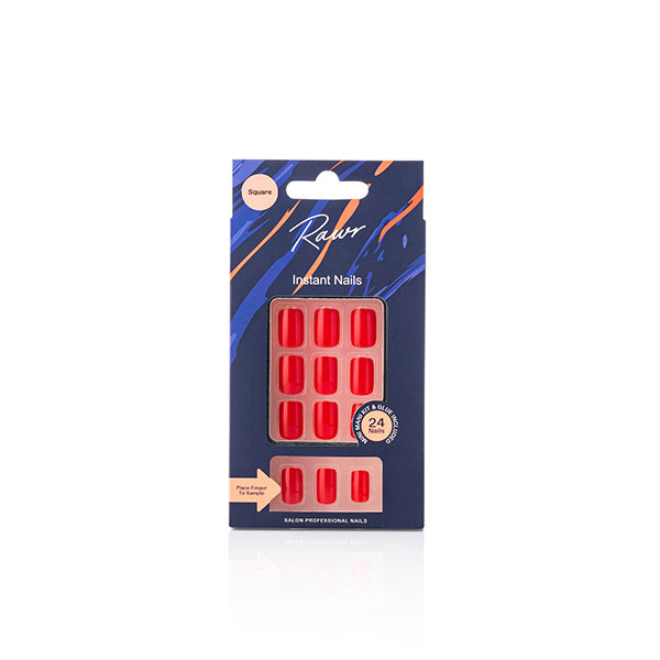 Rawr Beauty Stick On Nails Glossy Dark Red- Square