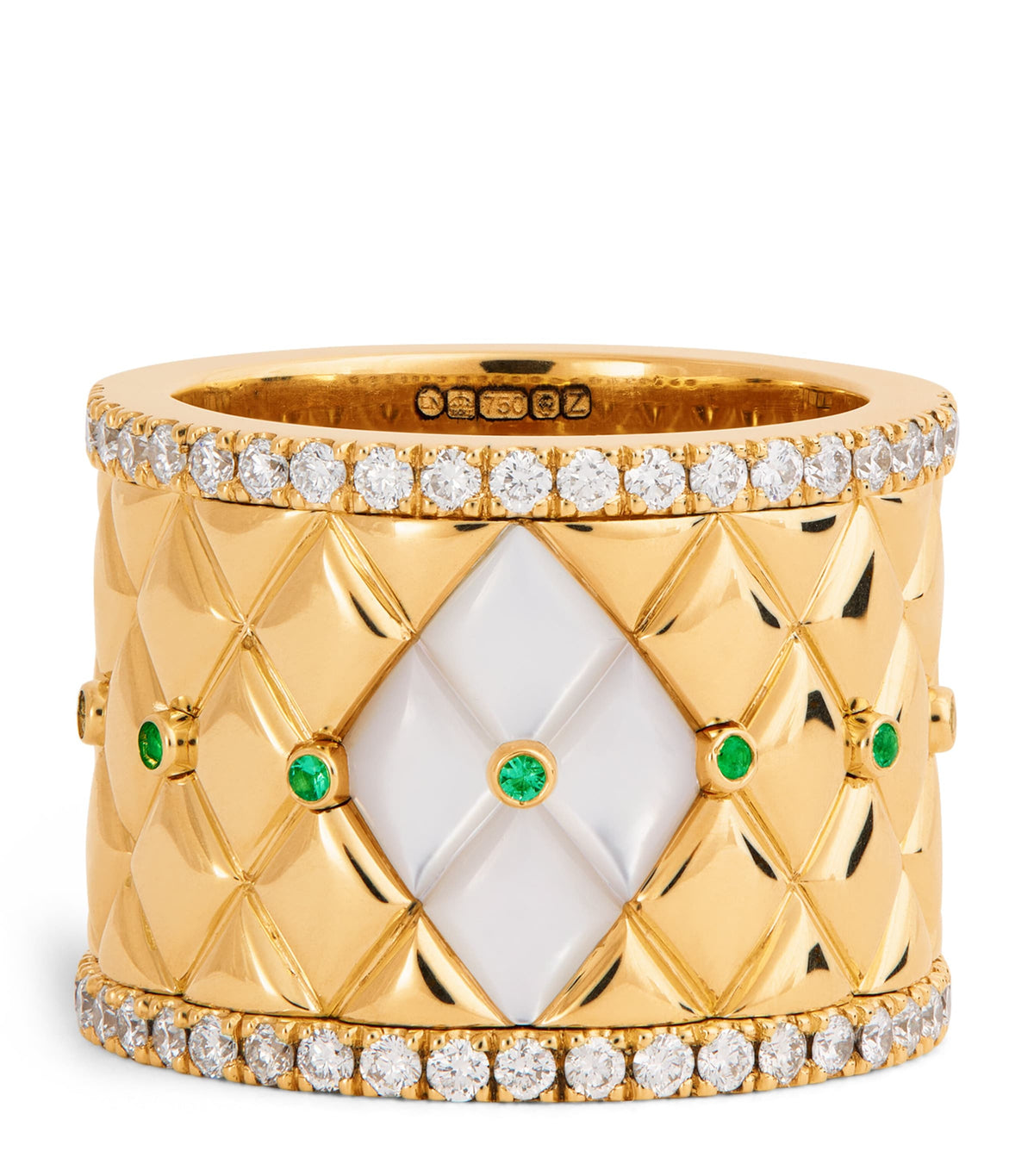 L'atelier Nawbar yellow gold diamond emerald and pearl ring size 53, UK version