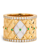 L'atelier Nawbar yellow gold diamond emerald and pearl ring size 53, UK version
