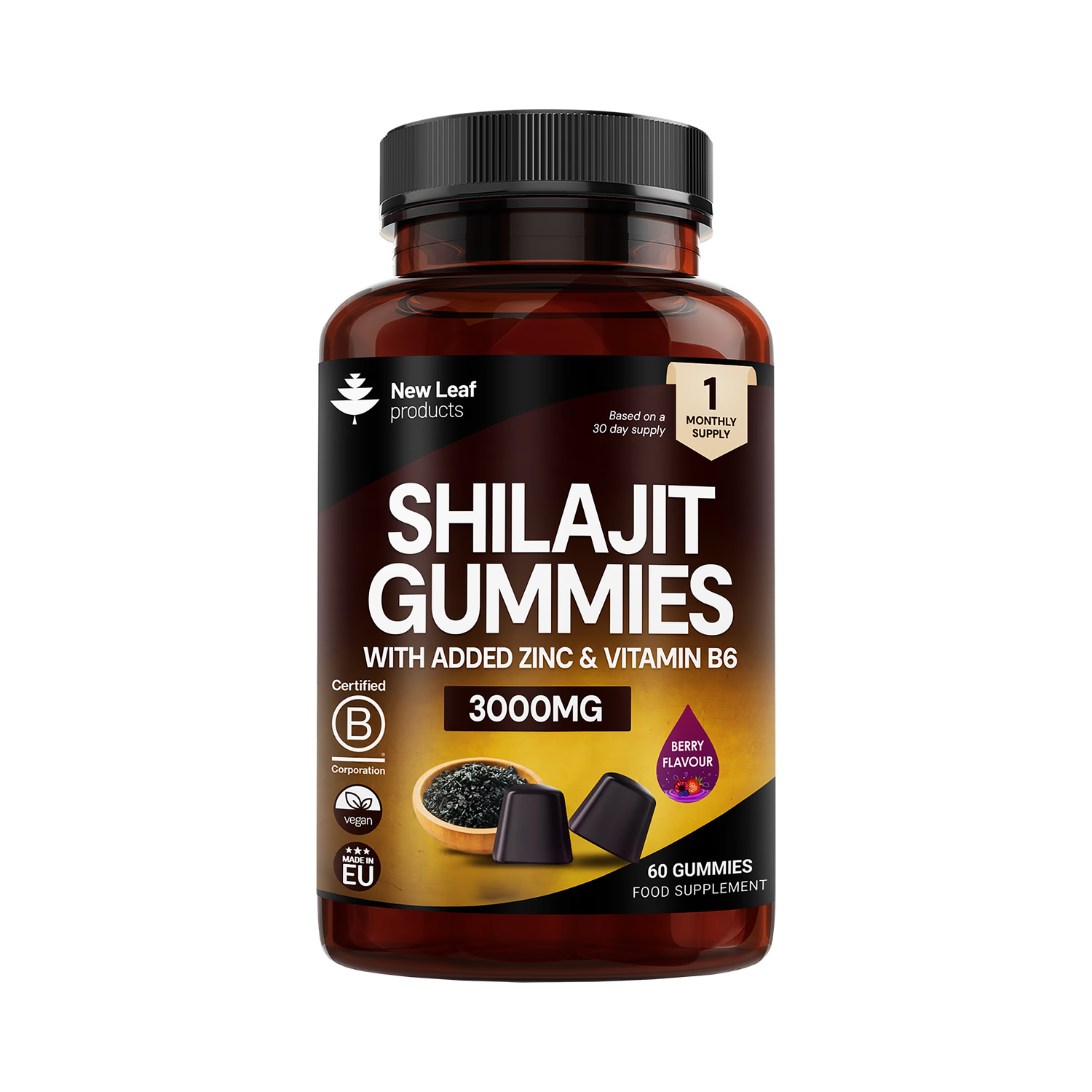 New Leaf Products Shilajit gummies enriched with zinc and vitamin B6 60 gummies, UK version