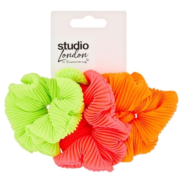 Studio London Plisse Scrunchies 3pk Neon