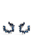 Suzanne Kalan blue sapphire spiral earrings in white gold, imported from the UK