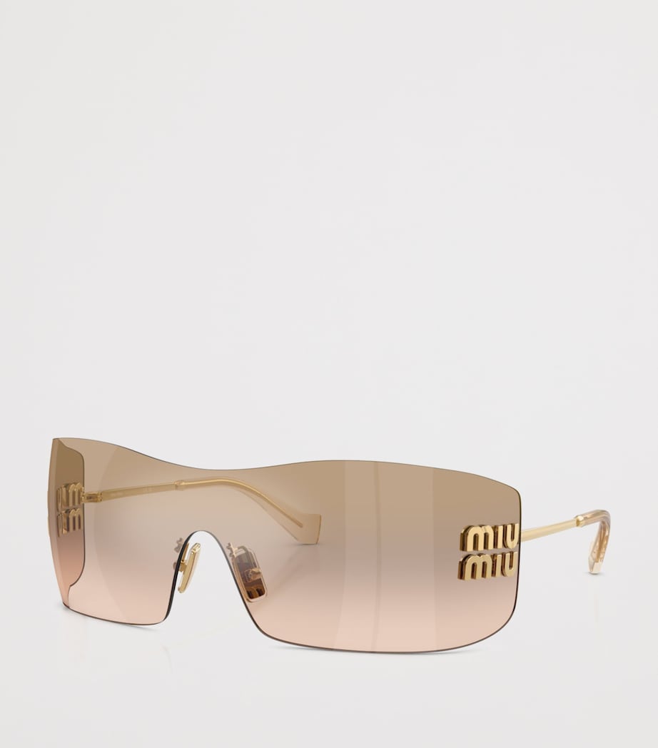 Lunettes de soleil bouclier sans monture Miu Miu avec branches en métal (marque britannique)