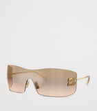 Lunettes de soleil bouclier sans monture Miu Miu avec branches en métal (marque britannique)