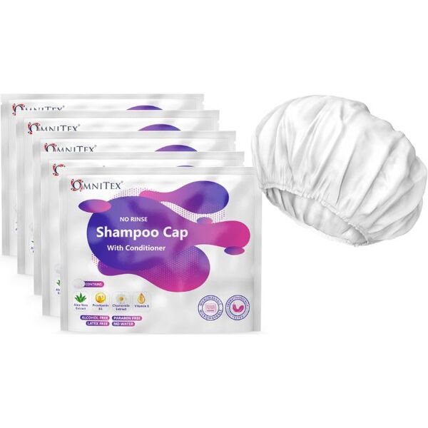 Omnitex Premium Rinse Free Shampoo Cap Microwaveable-5packs