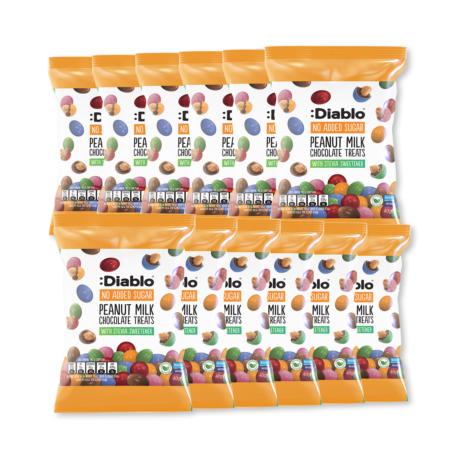 Diablo no added sugar chocolate peanut treats 40g pack, UK version