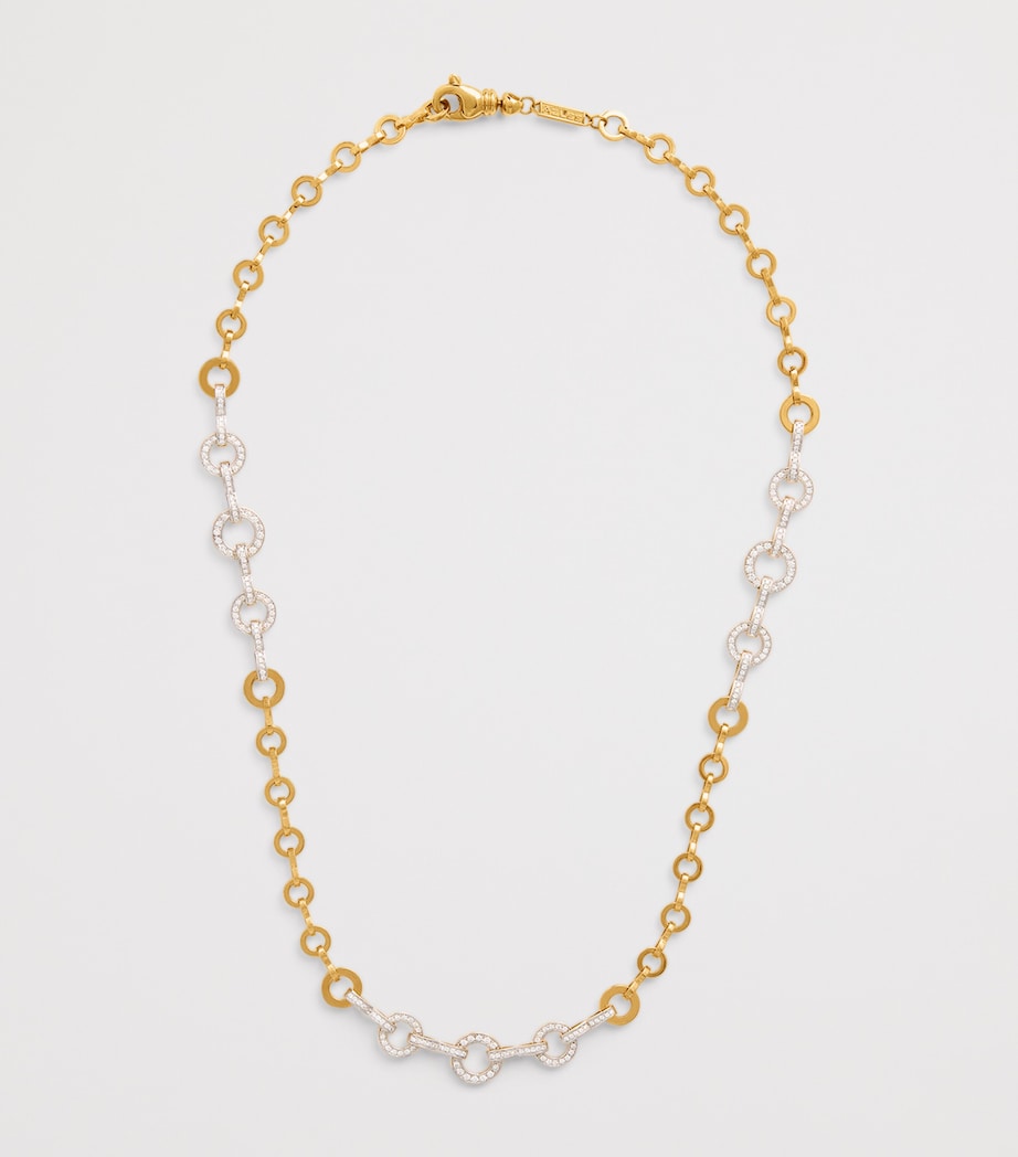 Azlee Candence circle chain necklace pavé diamond yellow gold - British product