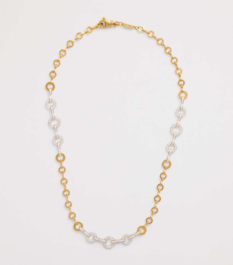 Azlee Candence circle chain necklace pavé diamond yellow gold - British product