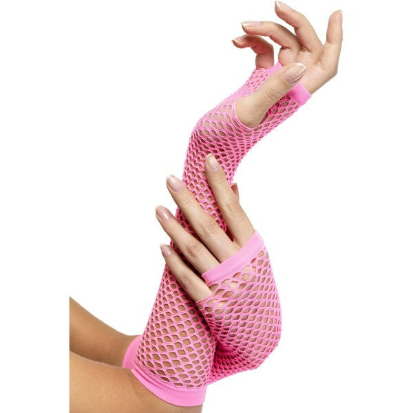 Smiffys fishnet gloves pink long (British brand)