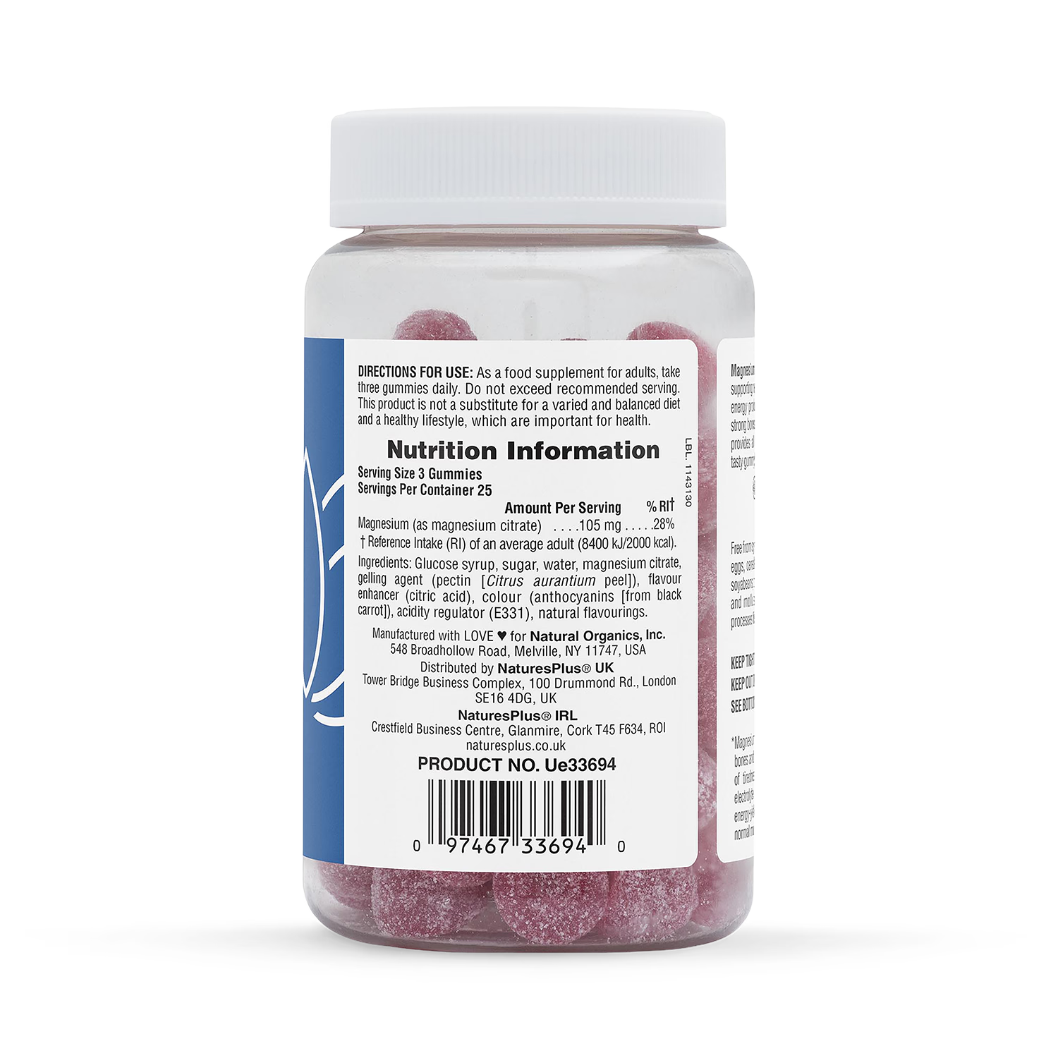 NaturesPlus Magnesium Citrate Gummies Raspberry 75 gummies, imported from the UK