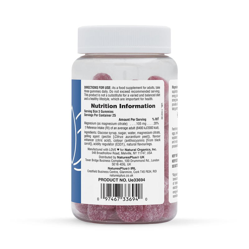 NaturesPlus Magnesium Citrate Gummies Raspberry 75 gummies, imported from the UK