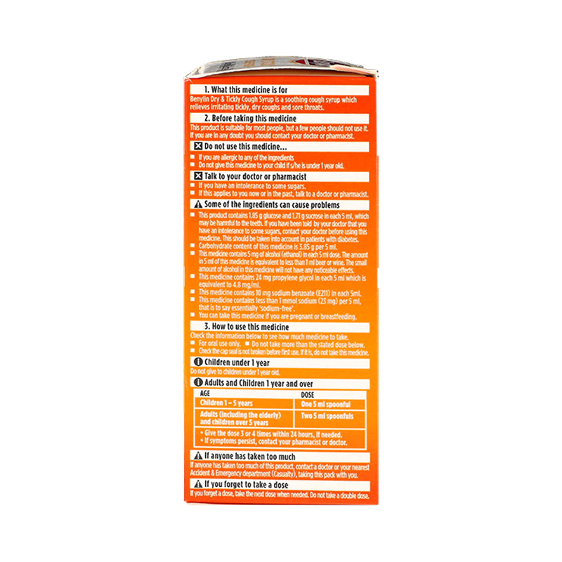 Benylin dry & tickly cough syrup 150ml - British product
