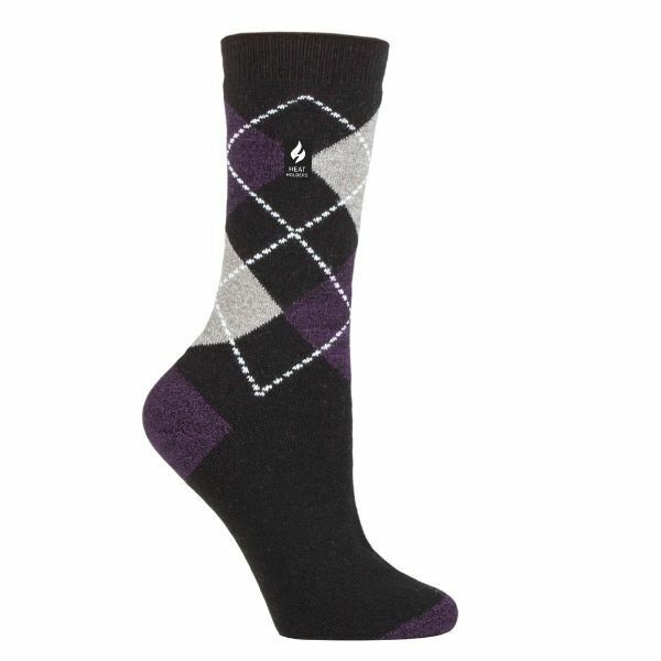 Heat Holders Ladies Ultra Lite Thermal Dress Socks 4-8 UK GOODS Superdrug Black/ Purple (Valletta)  