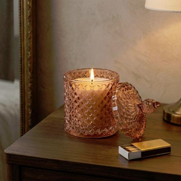 Candlelight embossed candle jar Jhangya Pink, imported from the UK