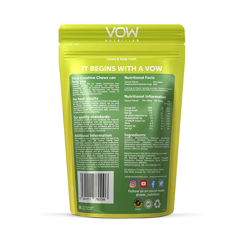 Vow Nutrition Creatine Chews Apple Mango & Lime 100 Chews, UK version