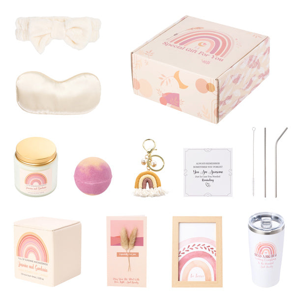 Livingandhome rainbow self-care pampering gift set in light beige, imported from the UK
