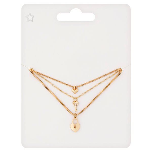 Superdrug Gold Tone Triple Layer Lock Necklace GOODS Superdrug   