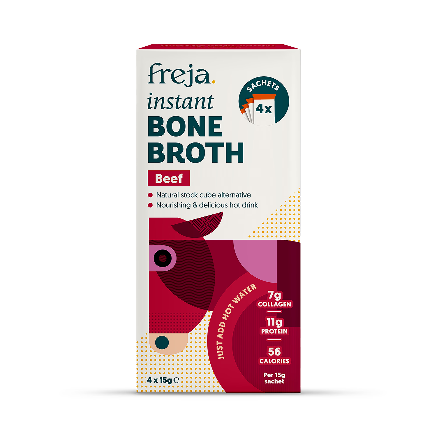 Freja Instant Bone Broth Classic Beef 4x15g, UK version