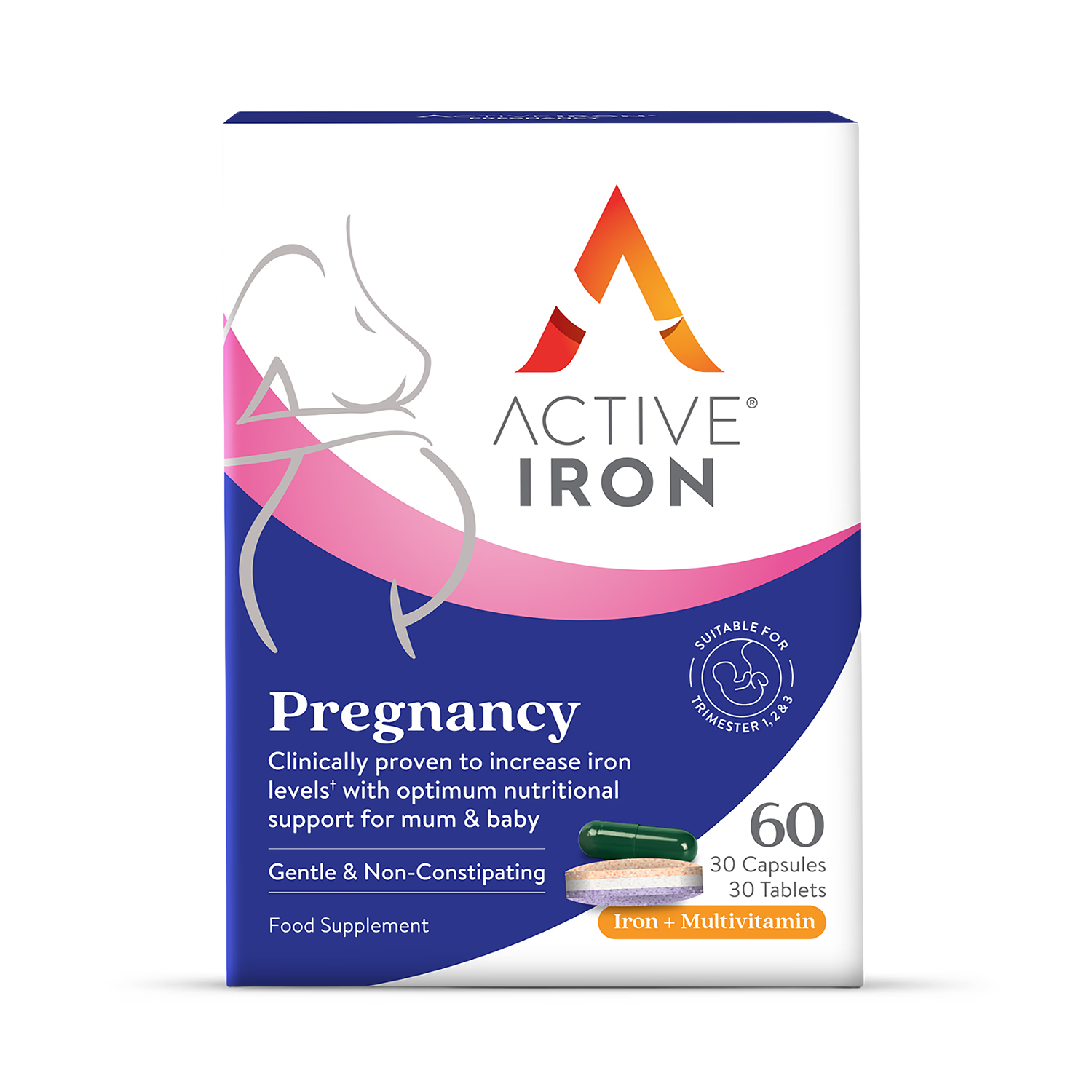 Active Iron pregnancy supplement 30 tablets and 30 capsules (British brand)
