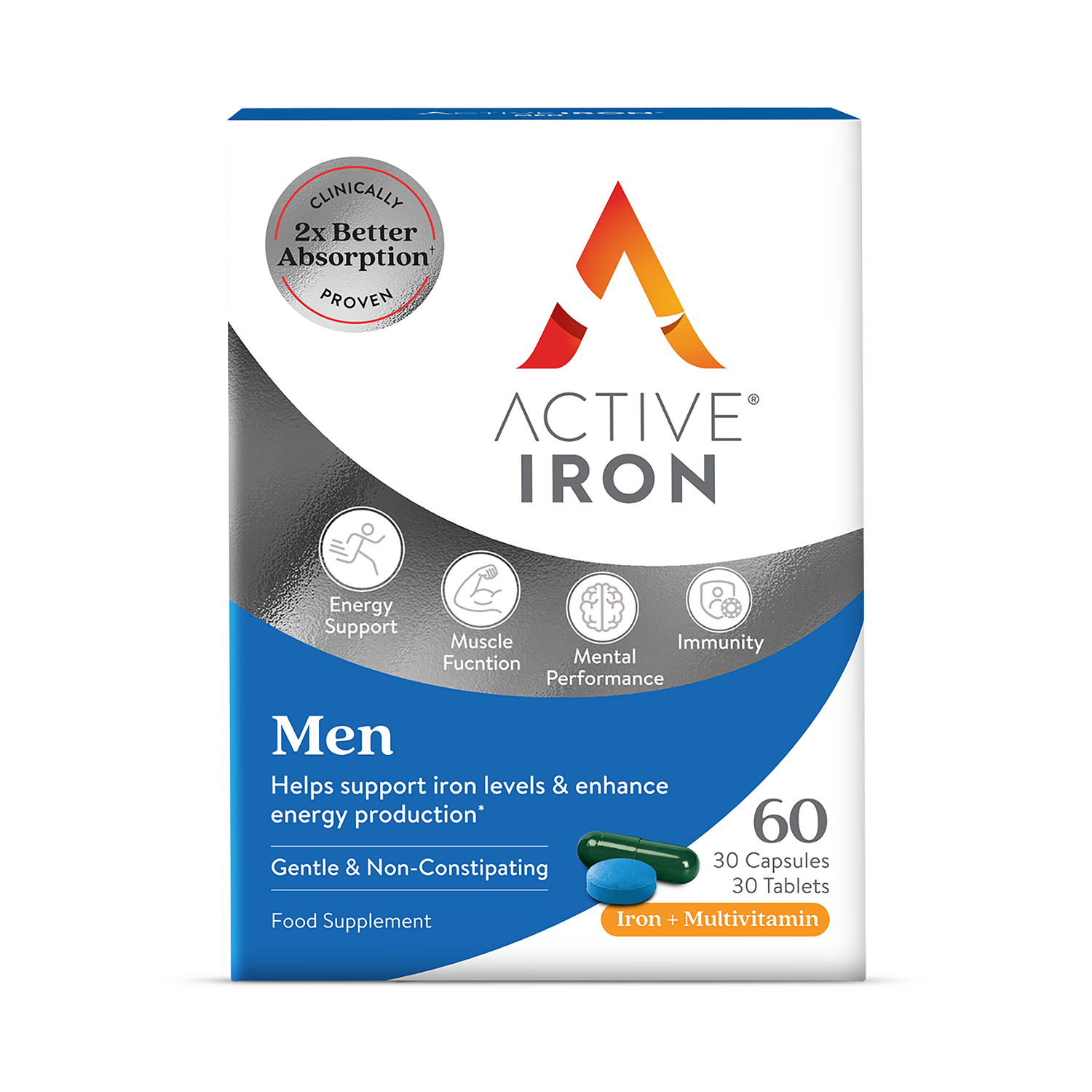 Active Iron Men's Iron Supplement 30 Capsules Plus Tablets - British product
