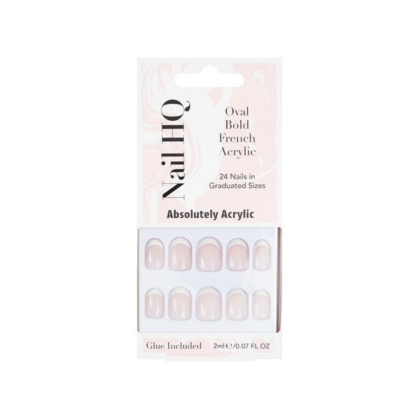 Nail HQ Oval Bold French Acrylic Nails 24 pieces, UK version