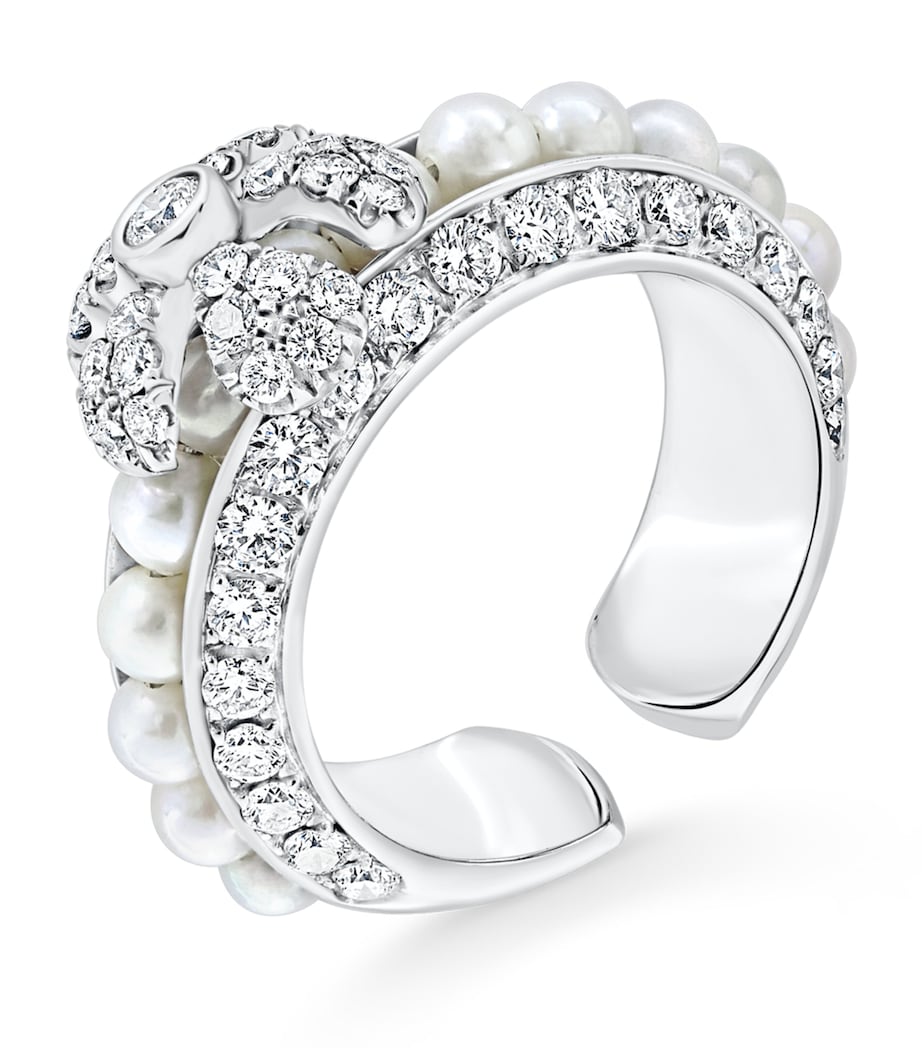 David Morris white gold diamond and pearl rose ring - British product