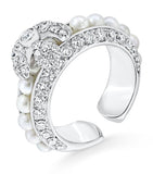 David Morris white gold diamond and pearl rose ring - British product