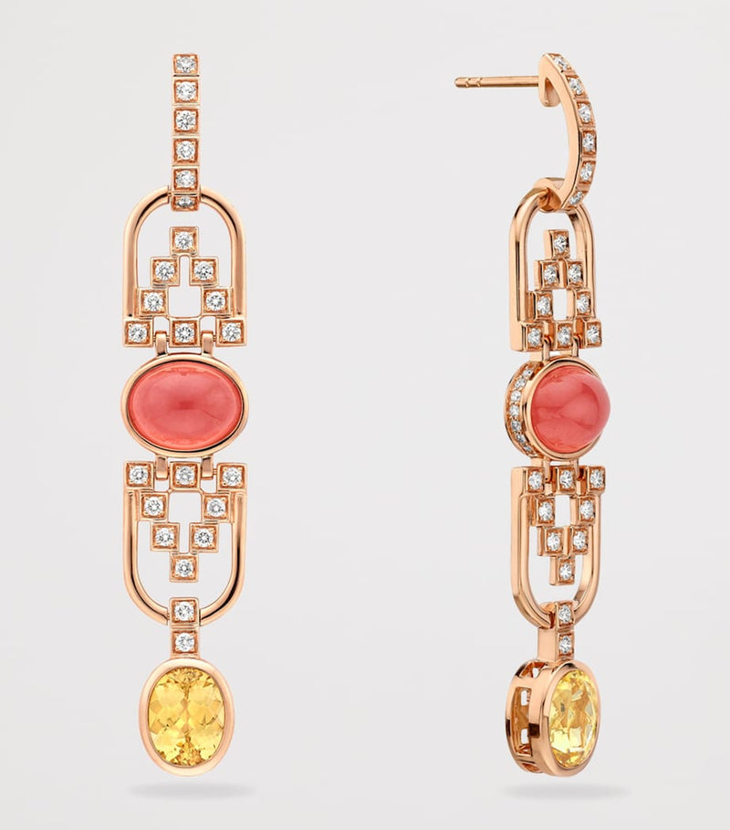 Boodles rose gold diamond topaz rhodochrosite earrings - British product