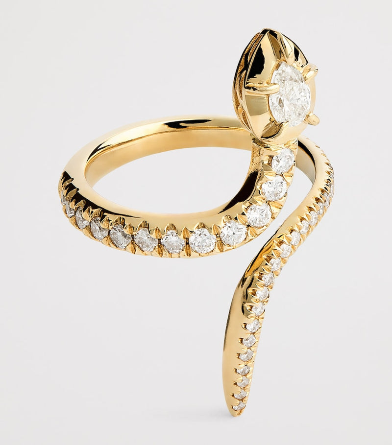 Jacquie Aiche Sophia Snake ring in yellow gold and diamonds, UK version