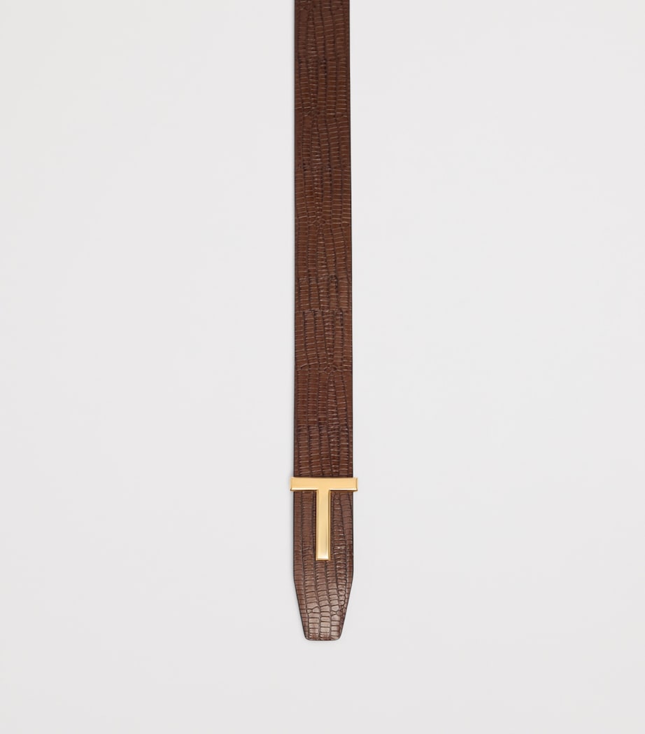 TOM FORD scale-effect calfskin belt with gold T buckle, UK version