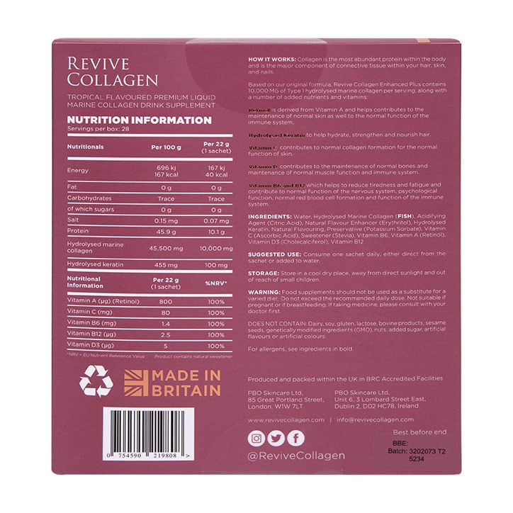 Revive Collagen Enhanced Plus Premium Liquid Marine Collagen Drink 10,000mgs 14 Sachets