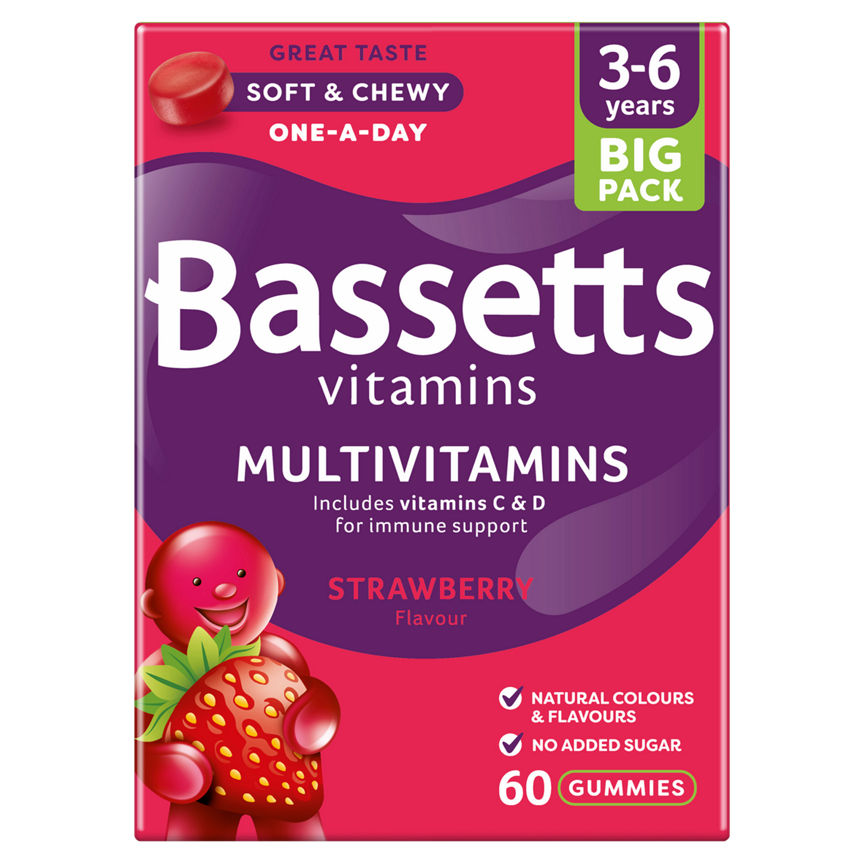 Bassetts Vitamins Multivitamins Strawberry Flavour 3-6 Years One A Day 60 Soft & Chewies GOODS ASDA   