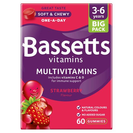Bassetts Vitamins Multivitamins Strawberry Flavour 3-6 Years One A Day 60 Soft & Chewies GOODS ASDA   