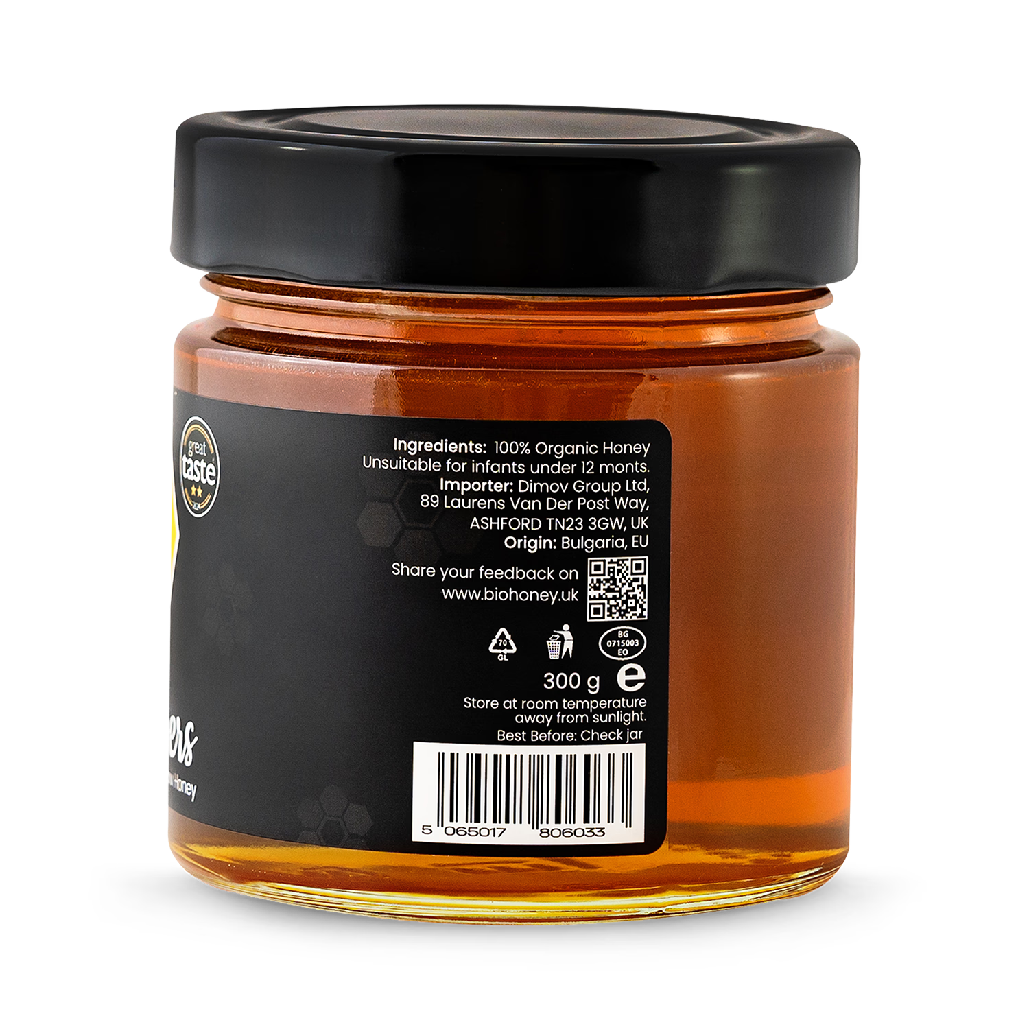 BioHoney organic raw honey wildflowers 300g, UK version
