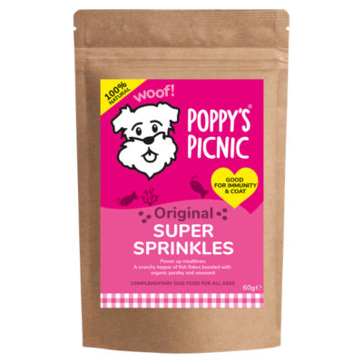Poppy's Picnic Super Sprinkles dog food topper 60g, imported from the UK