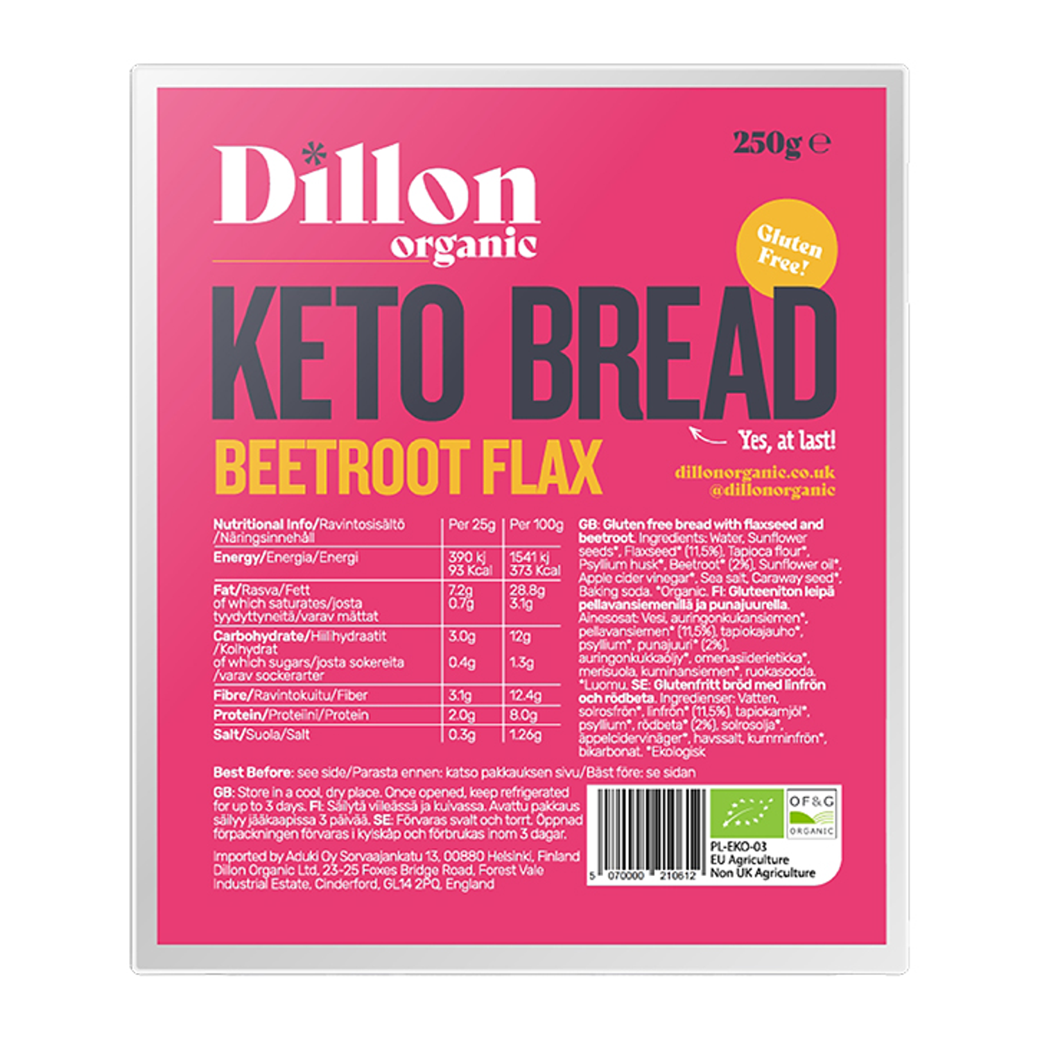 Dillon Organic Beetroot Flax Keto Bread 250g - Beetroot