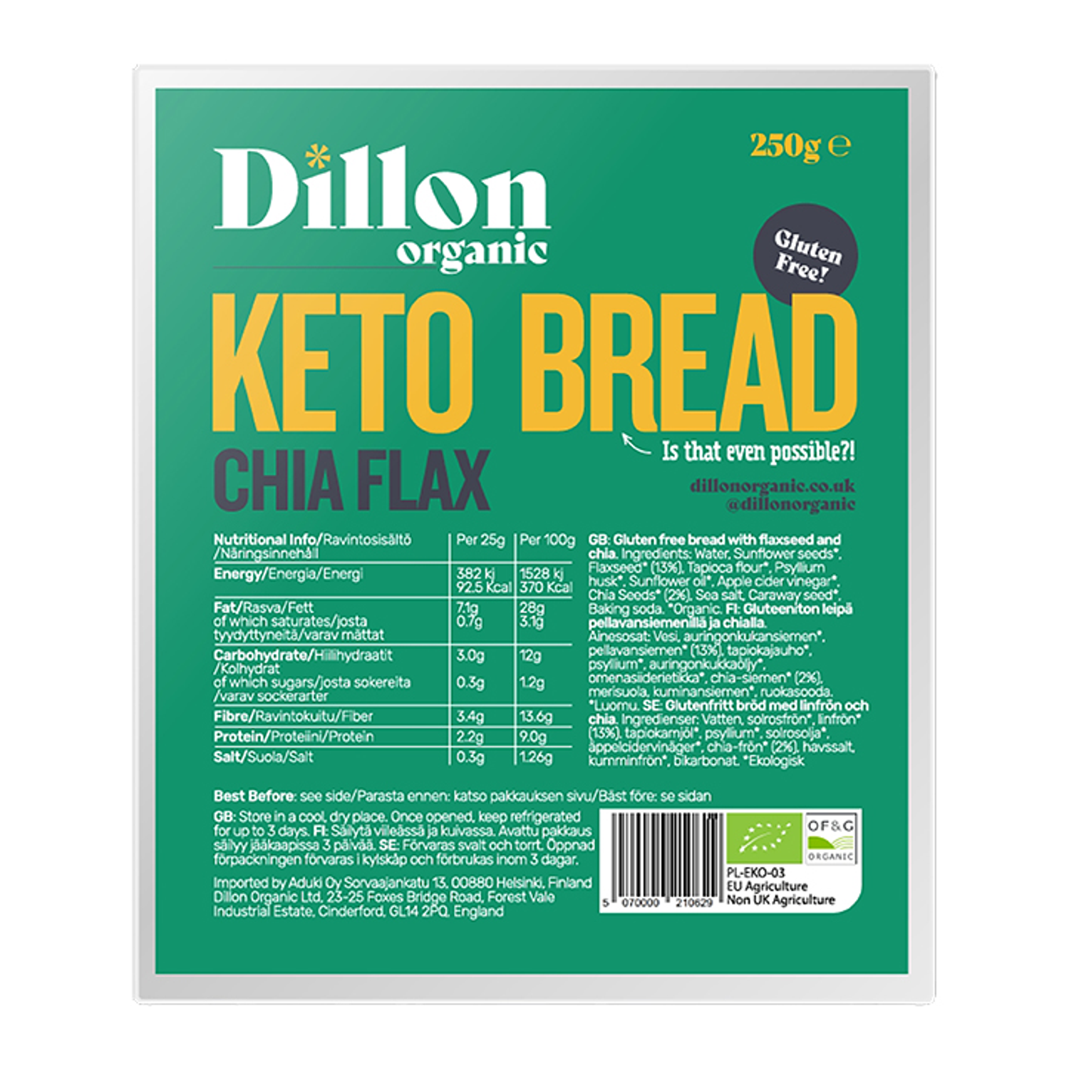 Dillon Organic Beetroot Flax Keto Bread 250g - Chia Flax