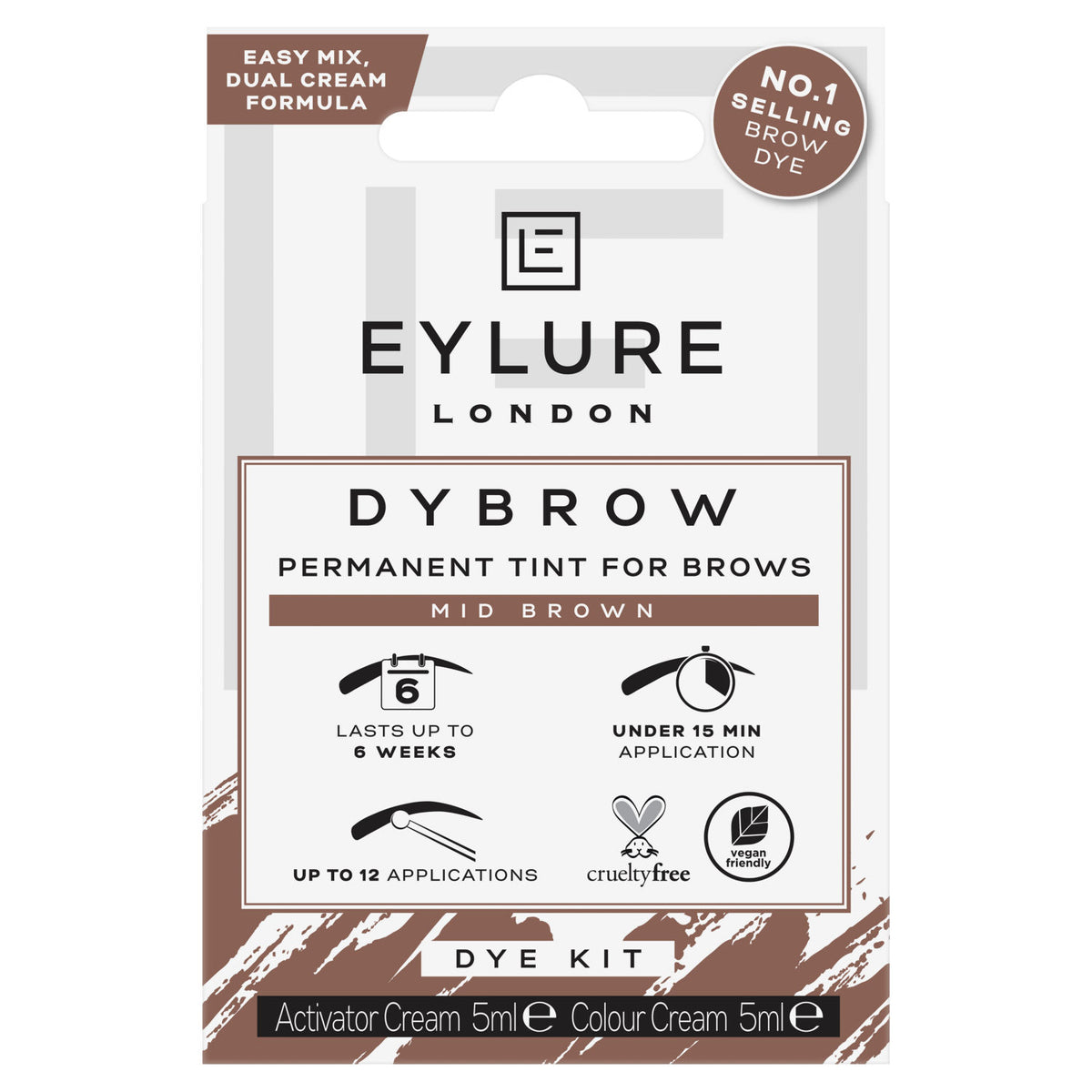 Eylure London brow dye kit Mid Brown, UK version