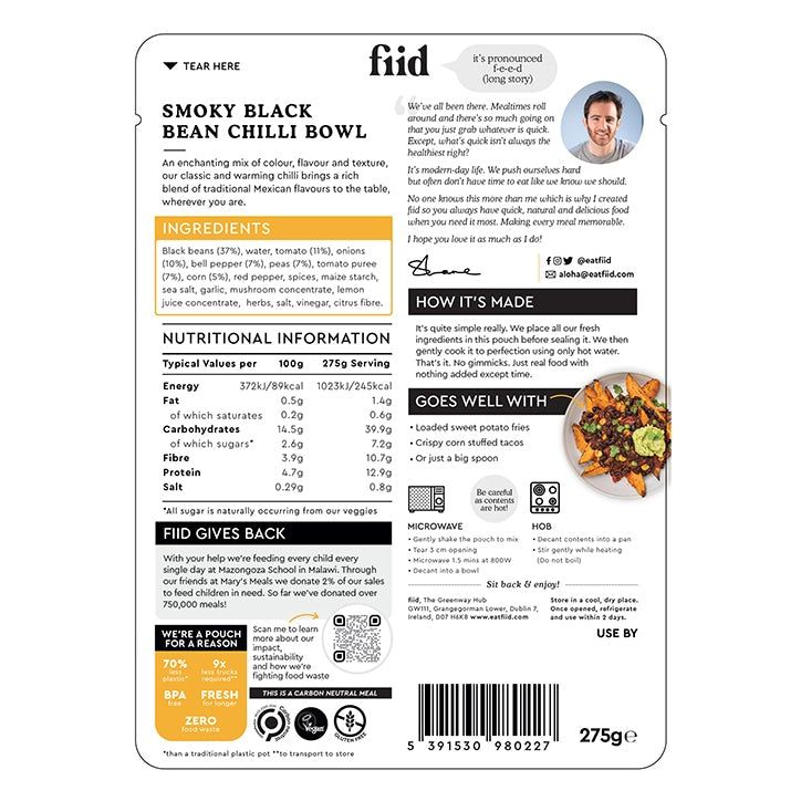 fiid Smoky Black Bean Chilli Bowl 275g GOODS Holland&Barrett Tomato & Lentil Ragu Bowl