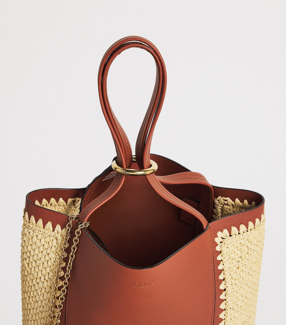Chloé medium Spin tote bag in raffia and leather, imported from the UK