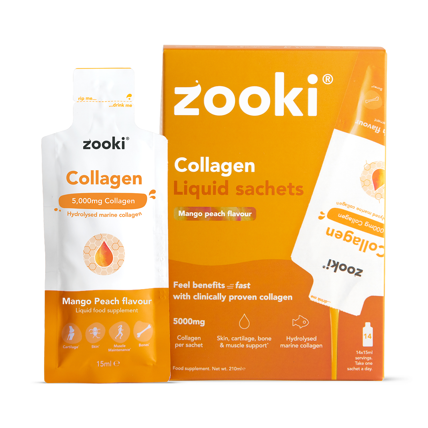 Zooki Marine Collagen 5,000mg Mango & Peach Flavour 30 Sachets