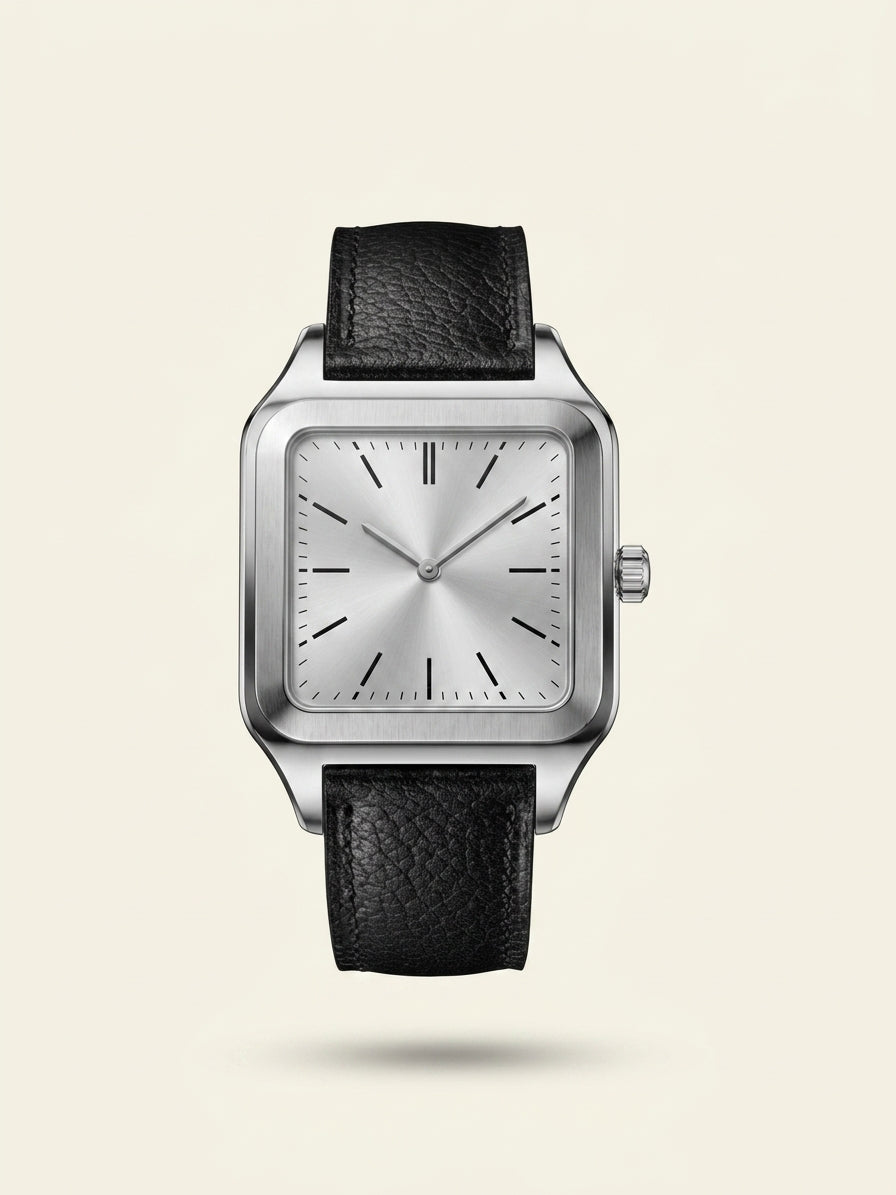 Cartier Santos-Dumont extra-large steel and leather mechanical watch, UK version