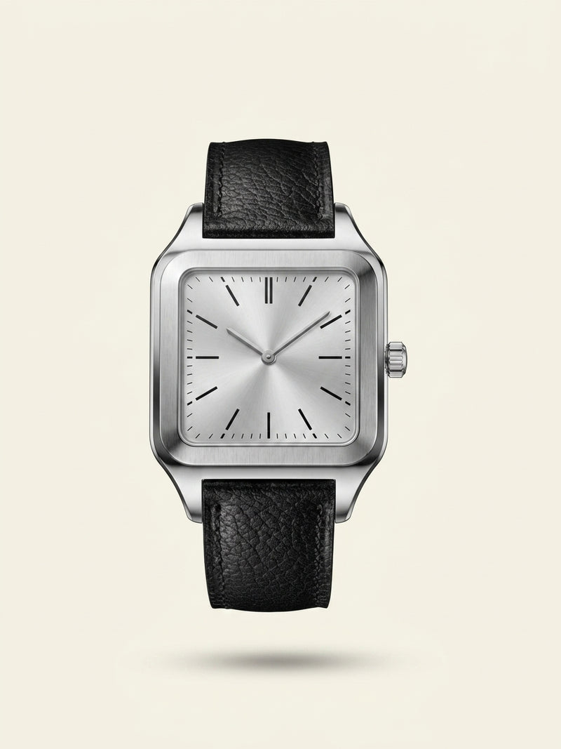 Cartier Santos-Dumont extra-large steel and leather mechanical watch, UK version